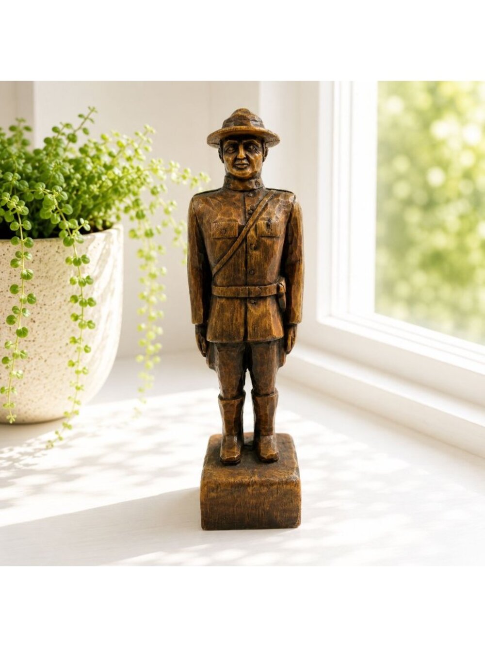 Vintage Hand-Carved Wooden Soldier Figurine Signed E. Schaefer 9.5" Detailed Mil